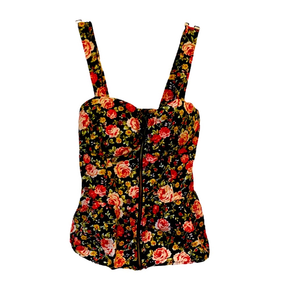 Floral bustier style zip front top